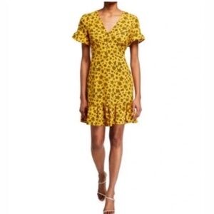 MICHAEL KORS Mustard Yellow Floral Jasmine Flutter Mini Dress NWOT